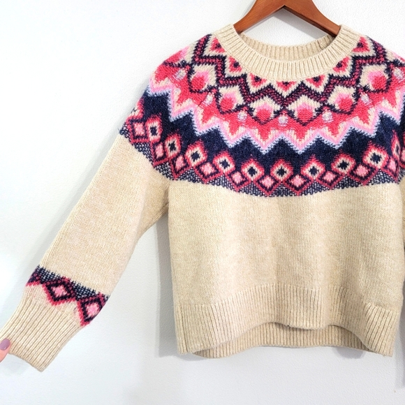 Old Navy Sweaters - Old Navy Cream Crew Neck Fair Isle Knit Sweater Size Small Petite